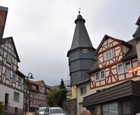 street scene including church